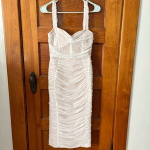 White ruched bodycon dress